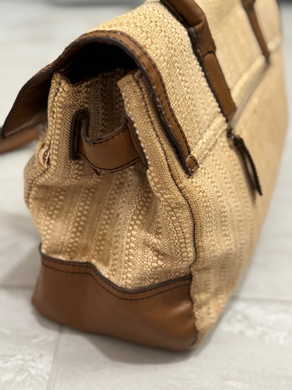 Etienne Aigner Woven Straw Leather Satchel Bag Tan Vintage Coastal - Picture 11 of 16